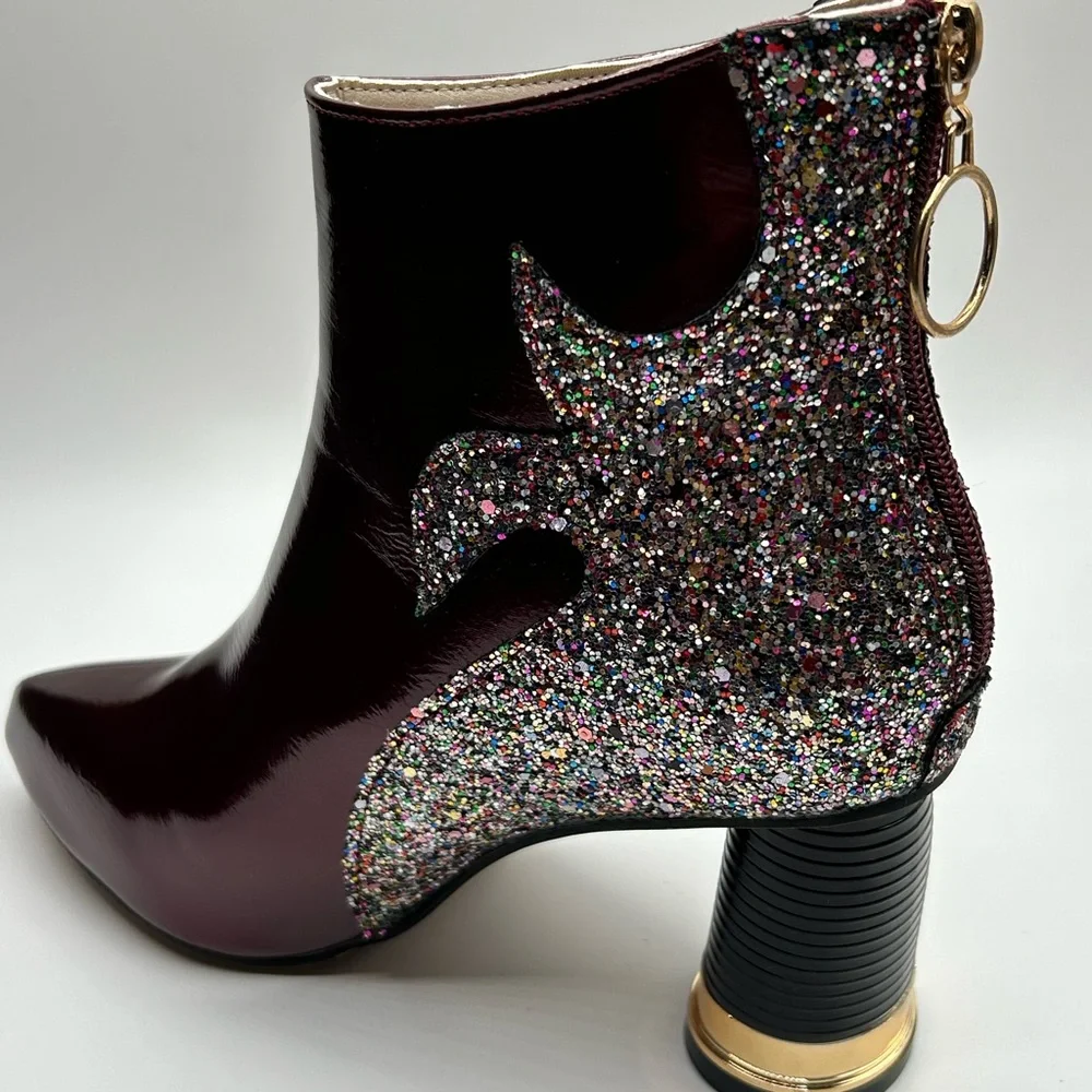 Women’s Wine Multicolored Glitter Embellished Ankle Boots Size 9 1/2 NWOT - Picture 8 of 13